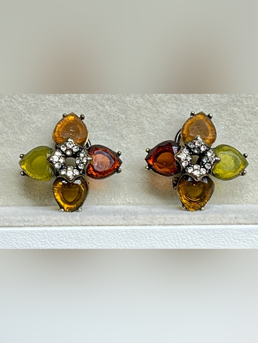 Liz Claiborne LC Multicolor Faceted Rhinestone Clip On Earrings Vintage
